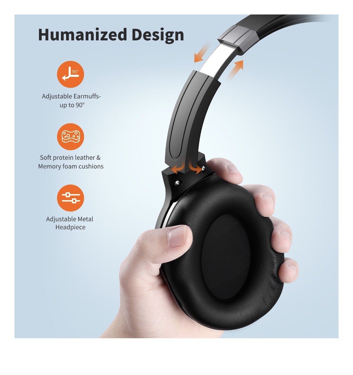 VILINICE Noise Cancelling,Wireless BT Over Ear Headphones with Microphone,Black