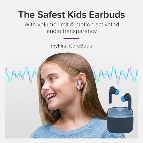 myFirst Carebuds Kids Earbuds Ear Pods – Also for Adults, Bluetooth, Space Blue