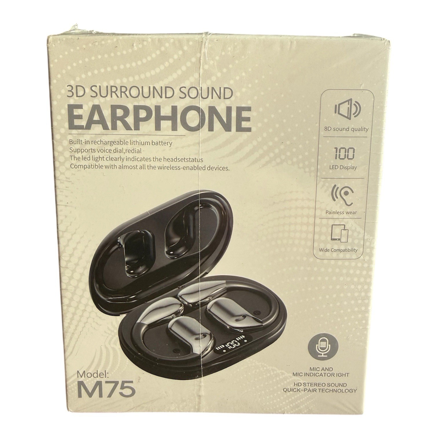 3D Surround Sound Earphones M75 With Bluetooth V5.49 & Rechargeable Battery