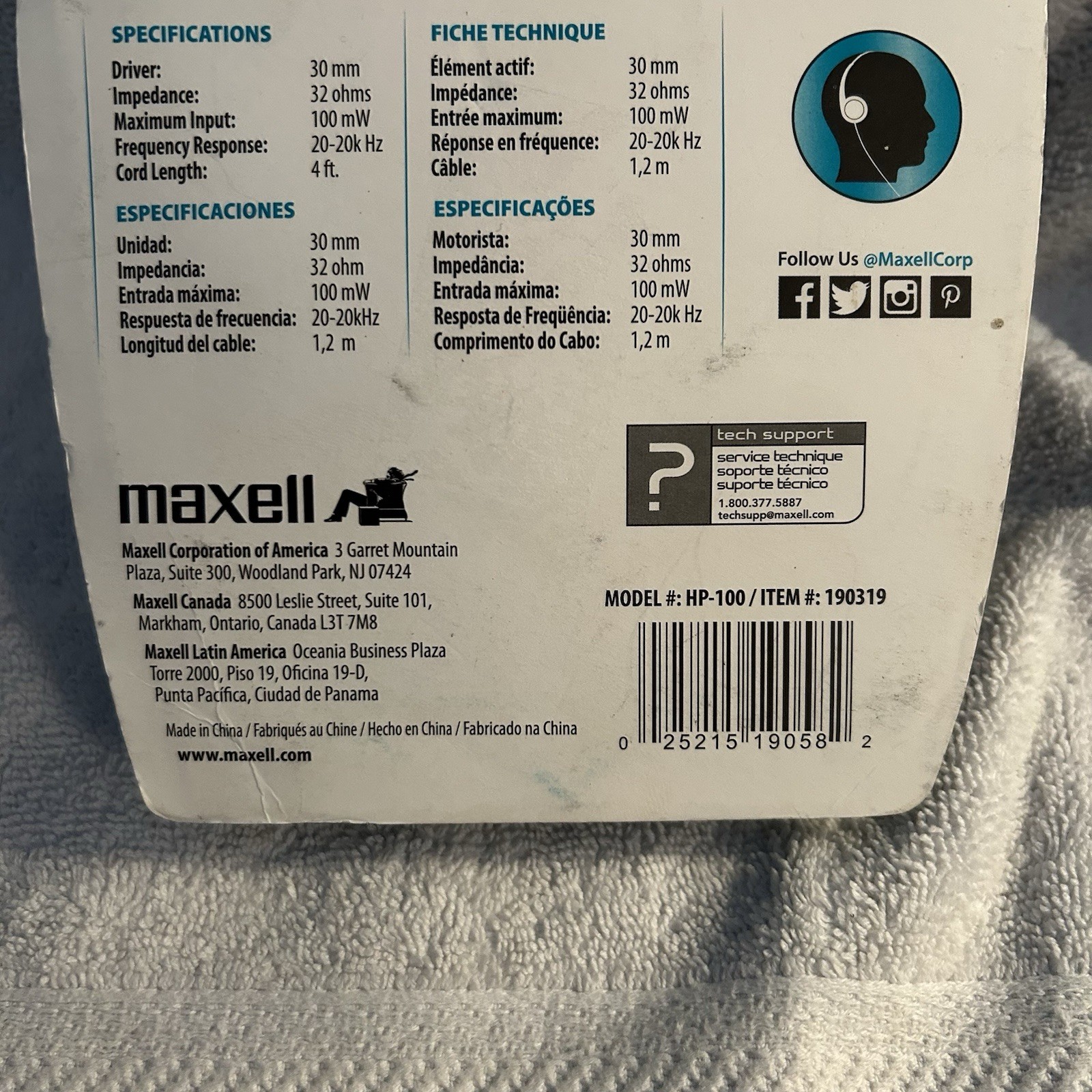 NEW – Maxell Headphones HP-100 Lightweight Adjustable Headband – 3.5mm – 190319