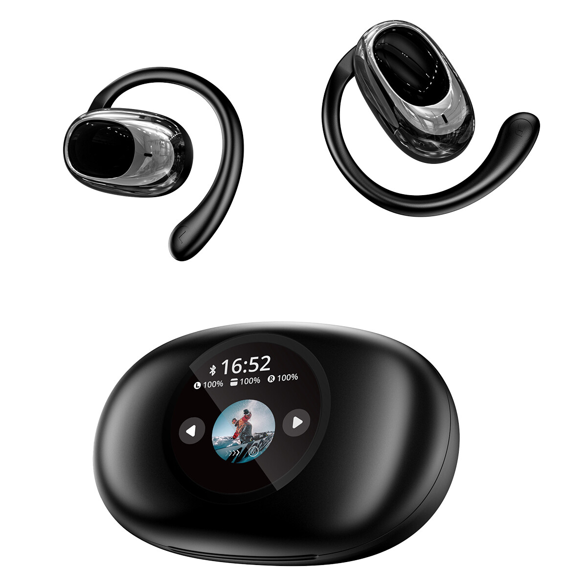 LCD HD screen Over The Ear Earbuds Bluetooth Wireless Multi language switching #