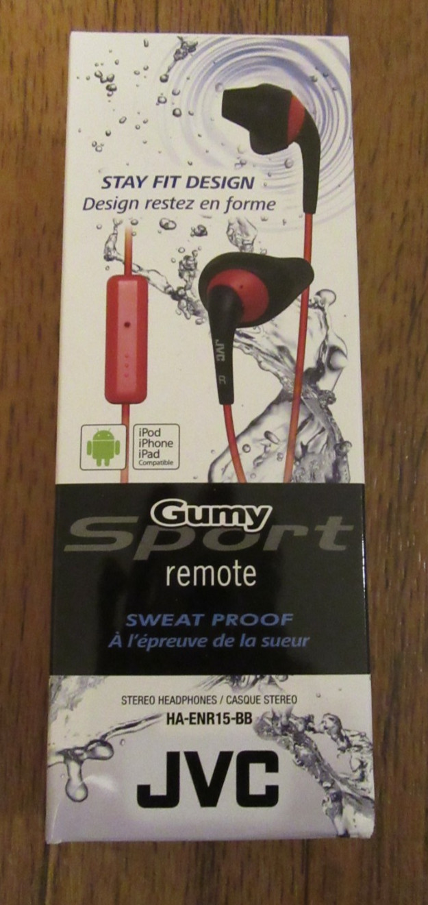 JVC HA-ENR15-BB Gumy Sport Stereo Headphones Black Red Sweat-Proof Mic/Remote