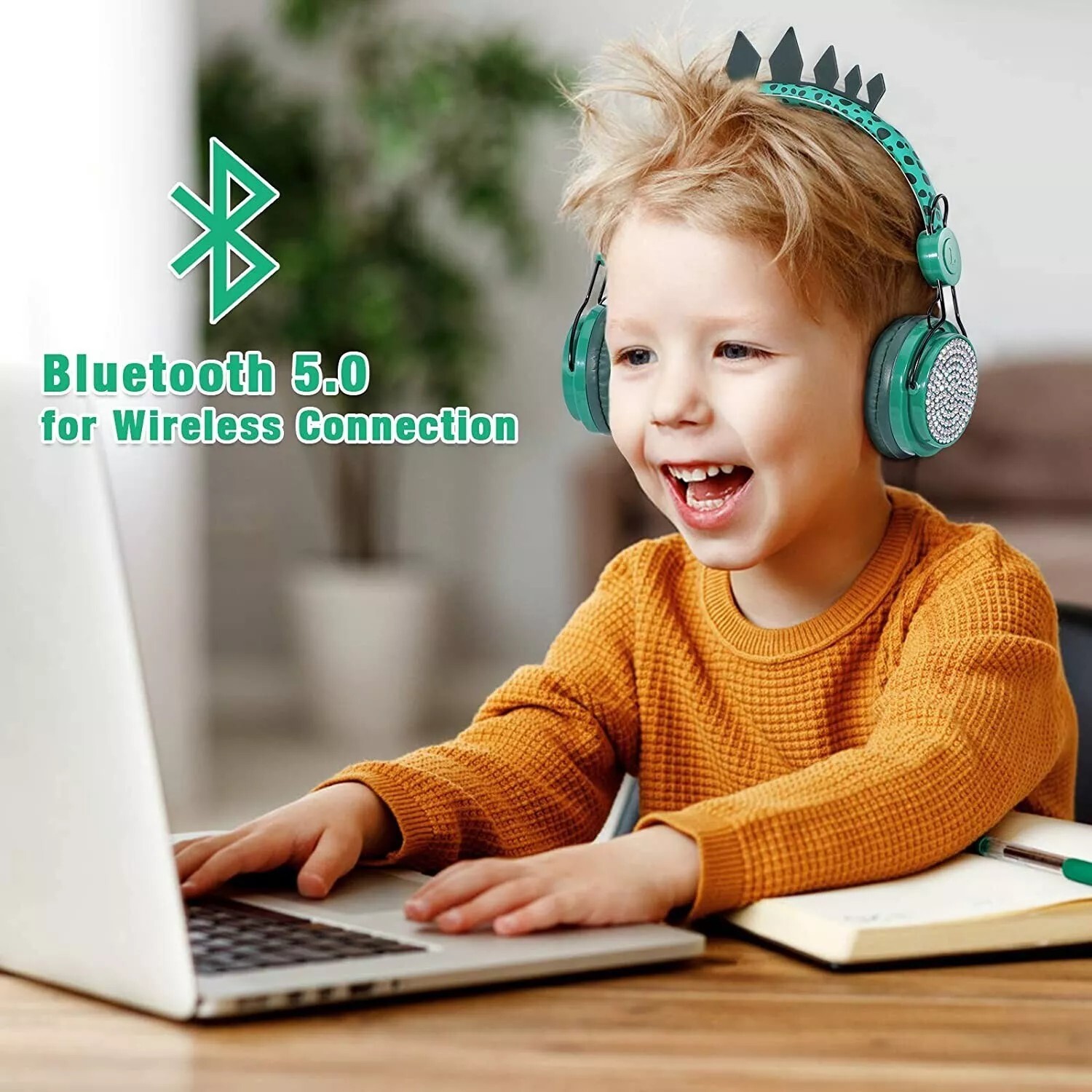 Dinosaur Wireless Headphones for Kids, Bluetooth Over Ear Gaming Headset w/ Mic