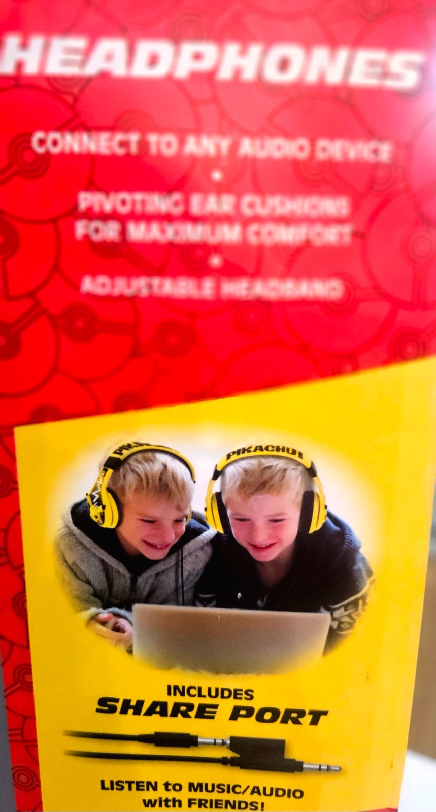 Pokemon Pikachu Kids Headphones W/Parental Volume Control & Share Port NIB!