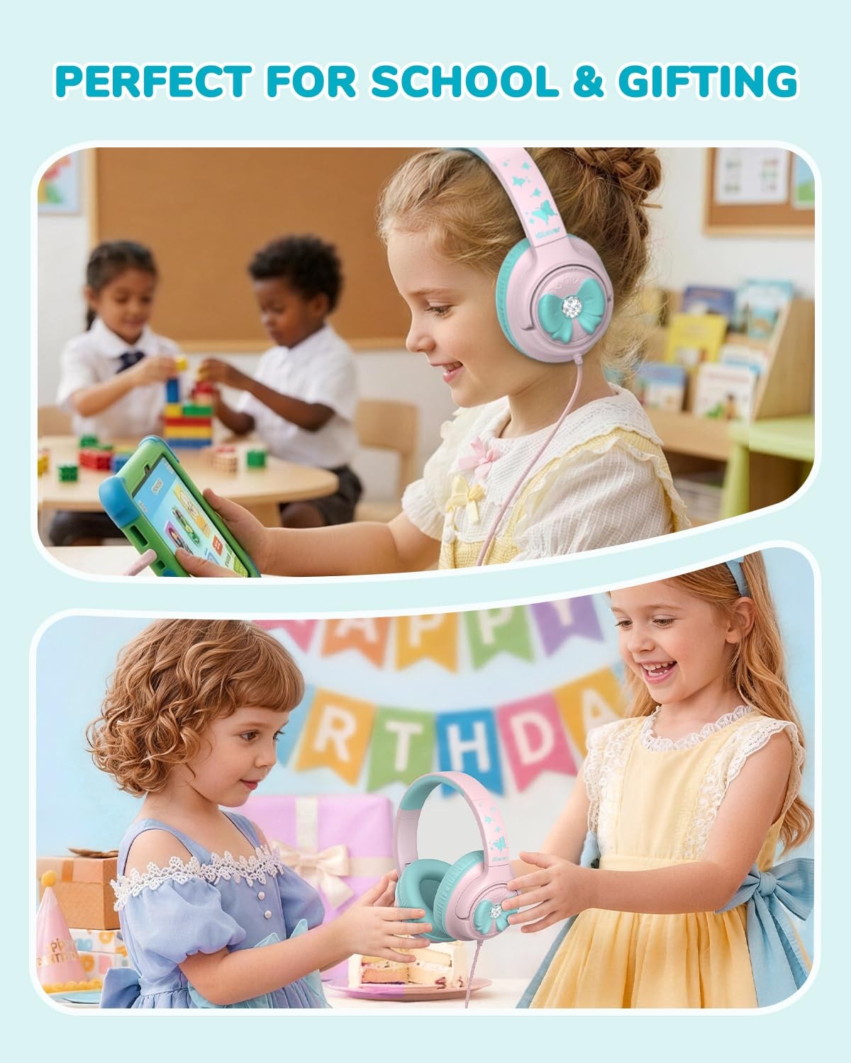 iClever C371 USB C Kids Headphones, 85dBA Safe Sound, Foldable for Travel, Pink