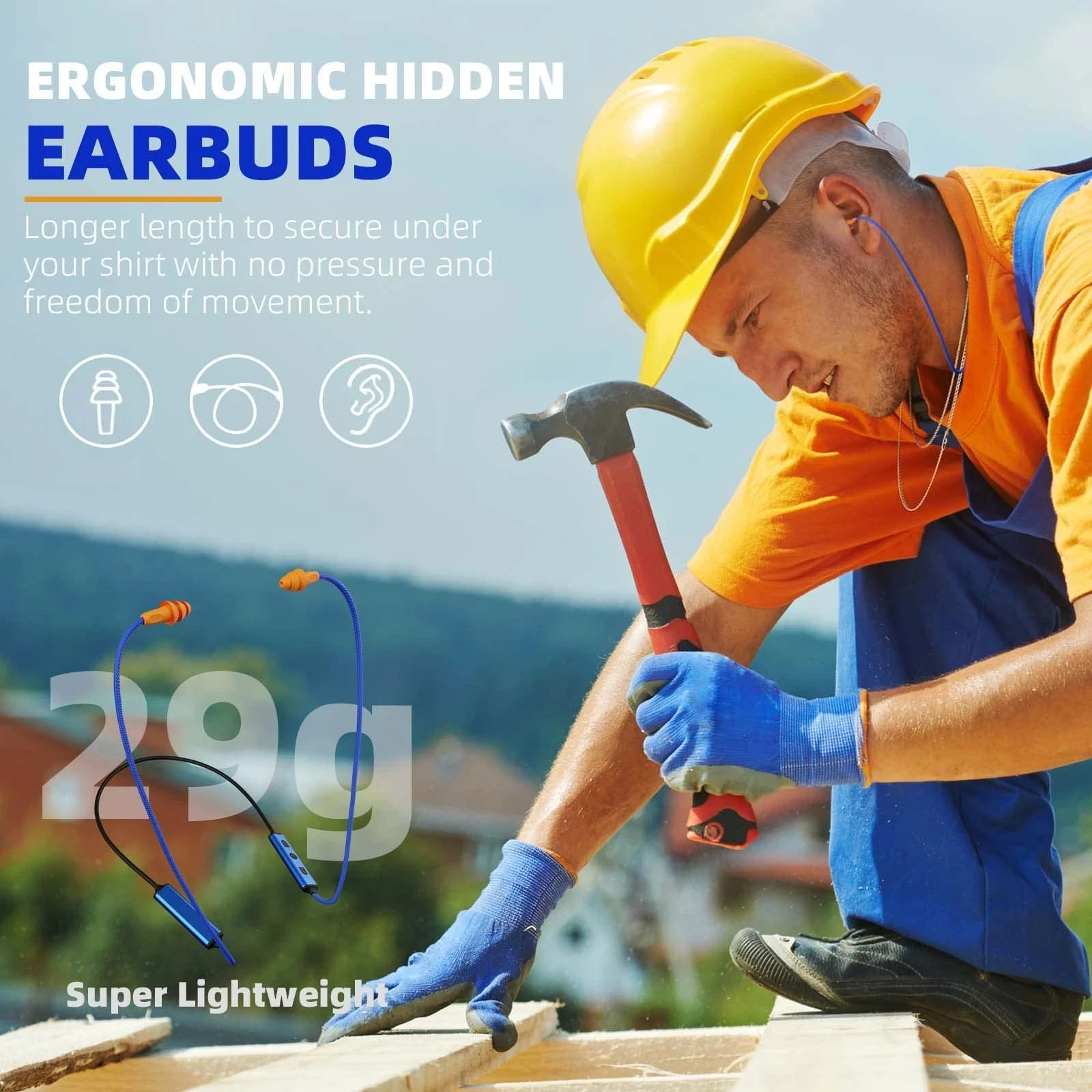 Cuzabe Ear Plugs Bluetooth Headphones for Work, Neckband Wireless Earbuds