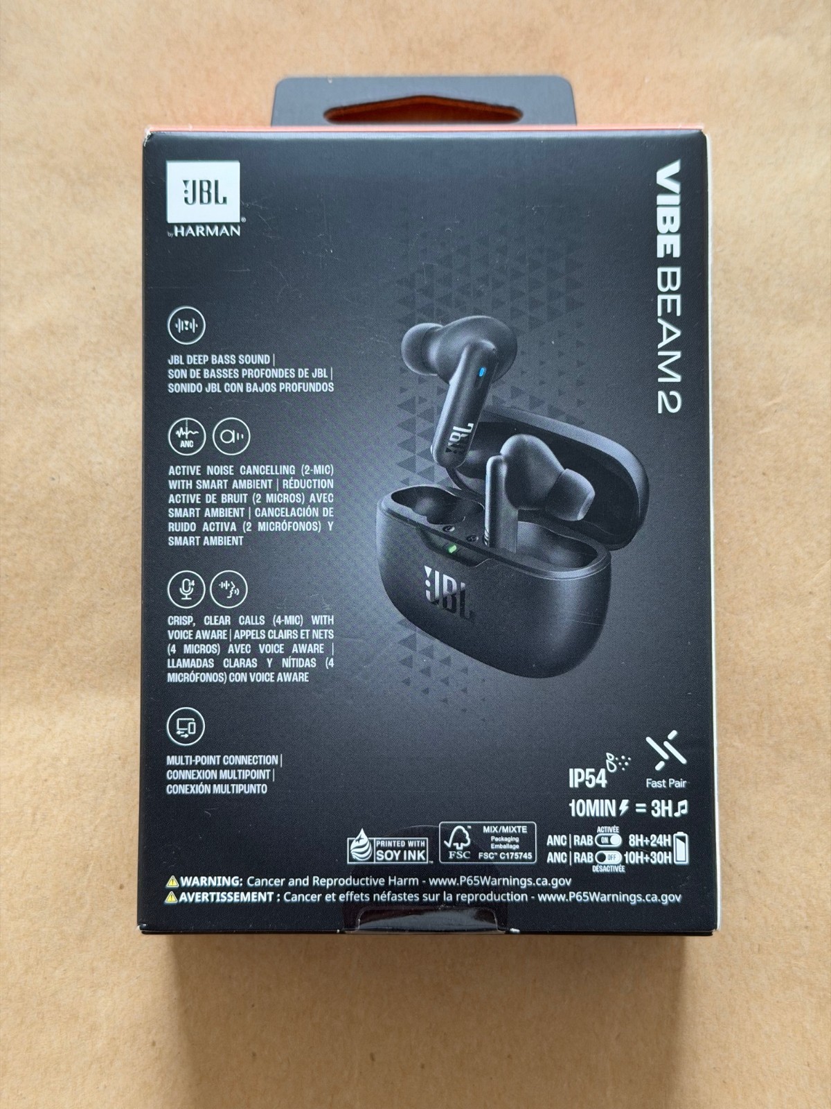NEW JBL VIBE BEAM 2 PERFECT FIT ANC WIRELESS EARBUDS COLOR: BLACK FAST SHIPPING