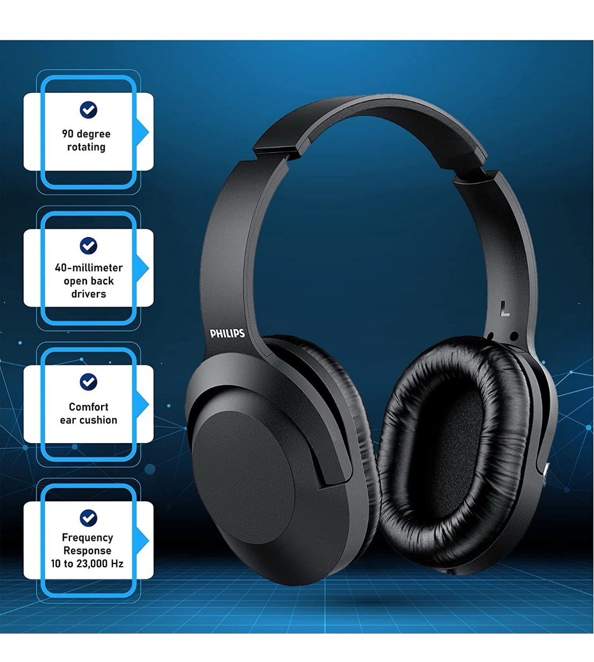 🟡Philips Over the Ear Wired Stereo Headphones .Black❗️Studio Podcast Comfort ❗️