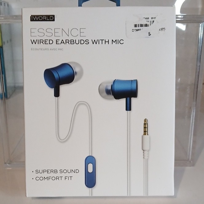 iWorld Essence In-Ear Wired Earbuds Blue/White 3.5mm w/ Mic, Control (RV)