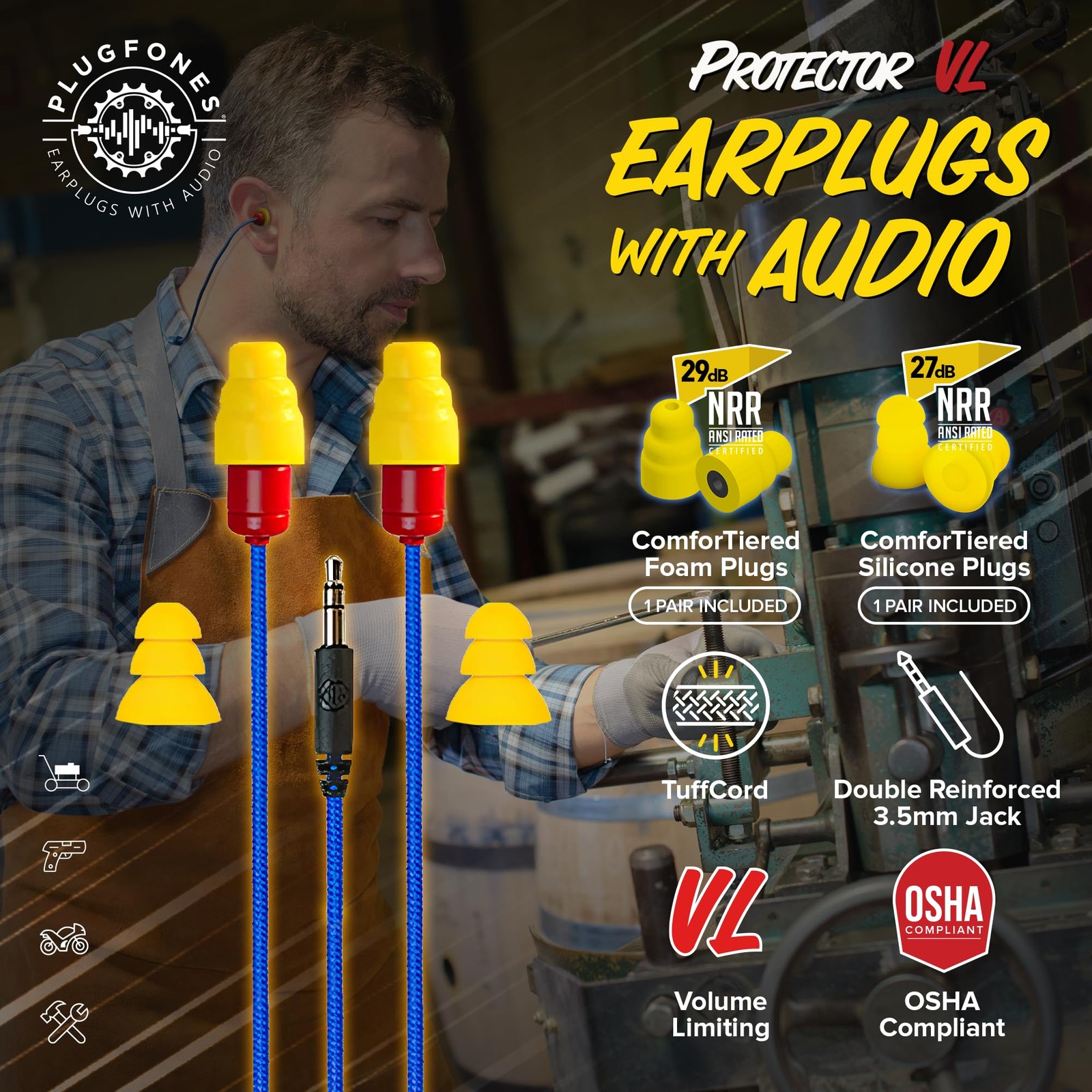 Plugfones Protector Yellow Red Earbuds