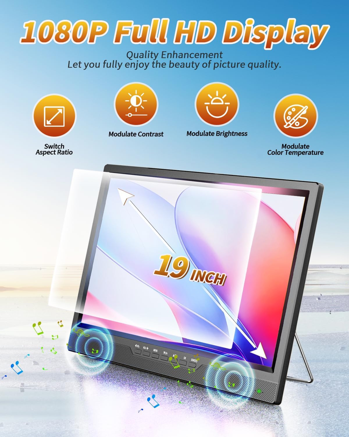 19.5″ HD Portable TV with Antenna, 8000Mah Built-In Powered Operated TV for Indo
