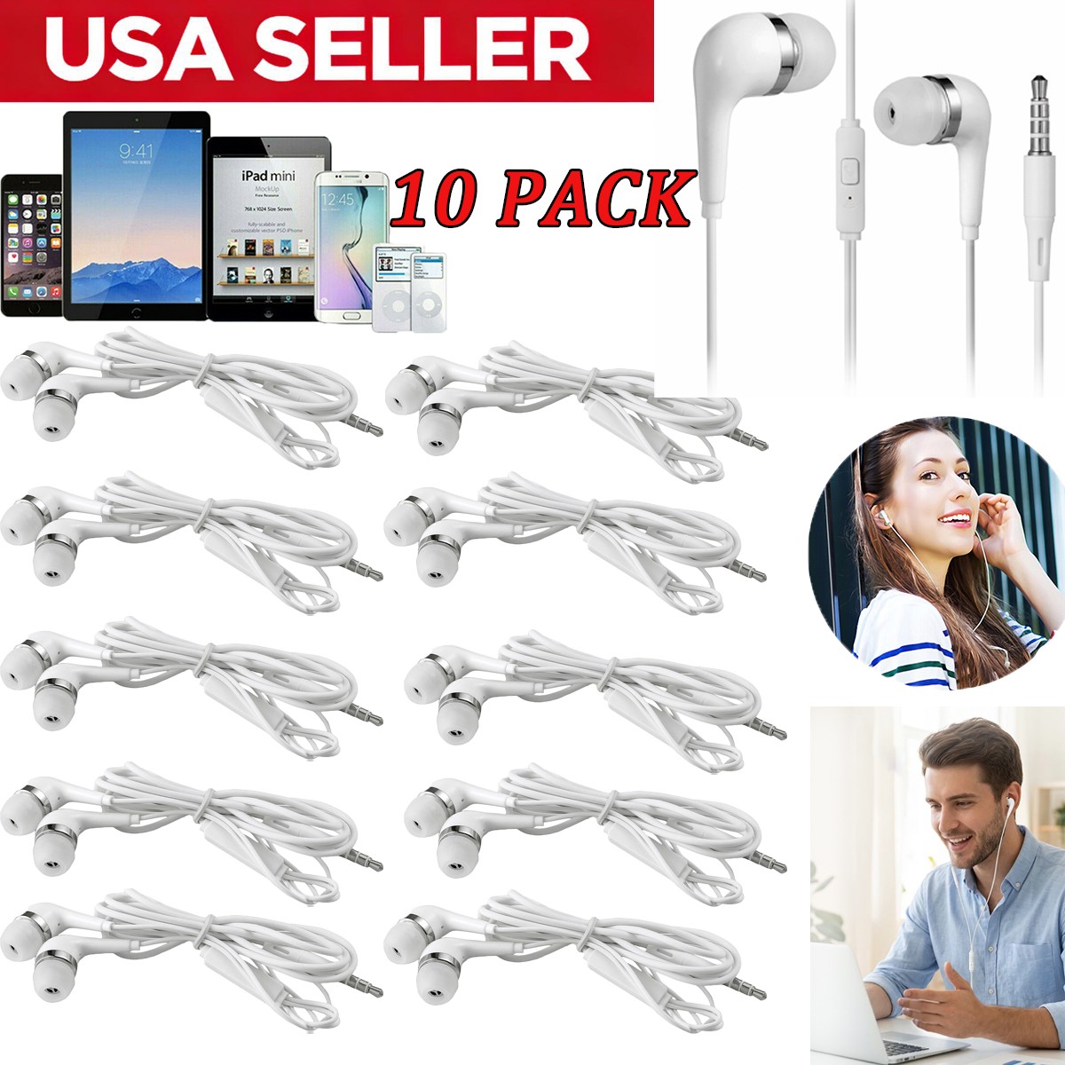10 Pack 3.5mm In-Ear Earphone Super Bass Headset Stereo Earbuds Headphone Wired
