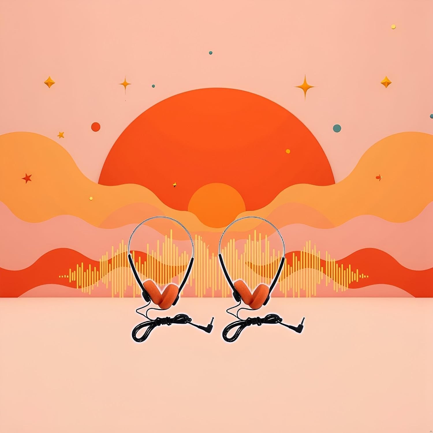 2Pcs Orange Retro On-Ear Headphones,Wired Stereo Headphones, Walkman Headphone