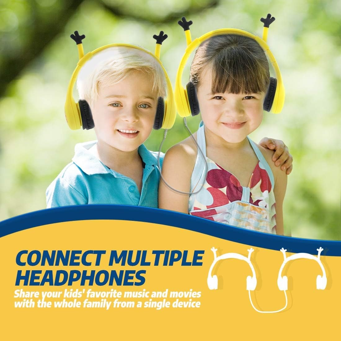 Kids Headphones with VoliHand Ears Wired Over-Ear Headphones with Music Sharing