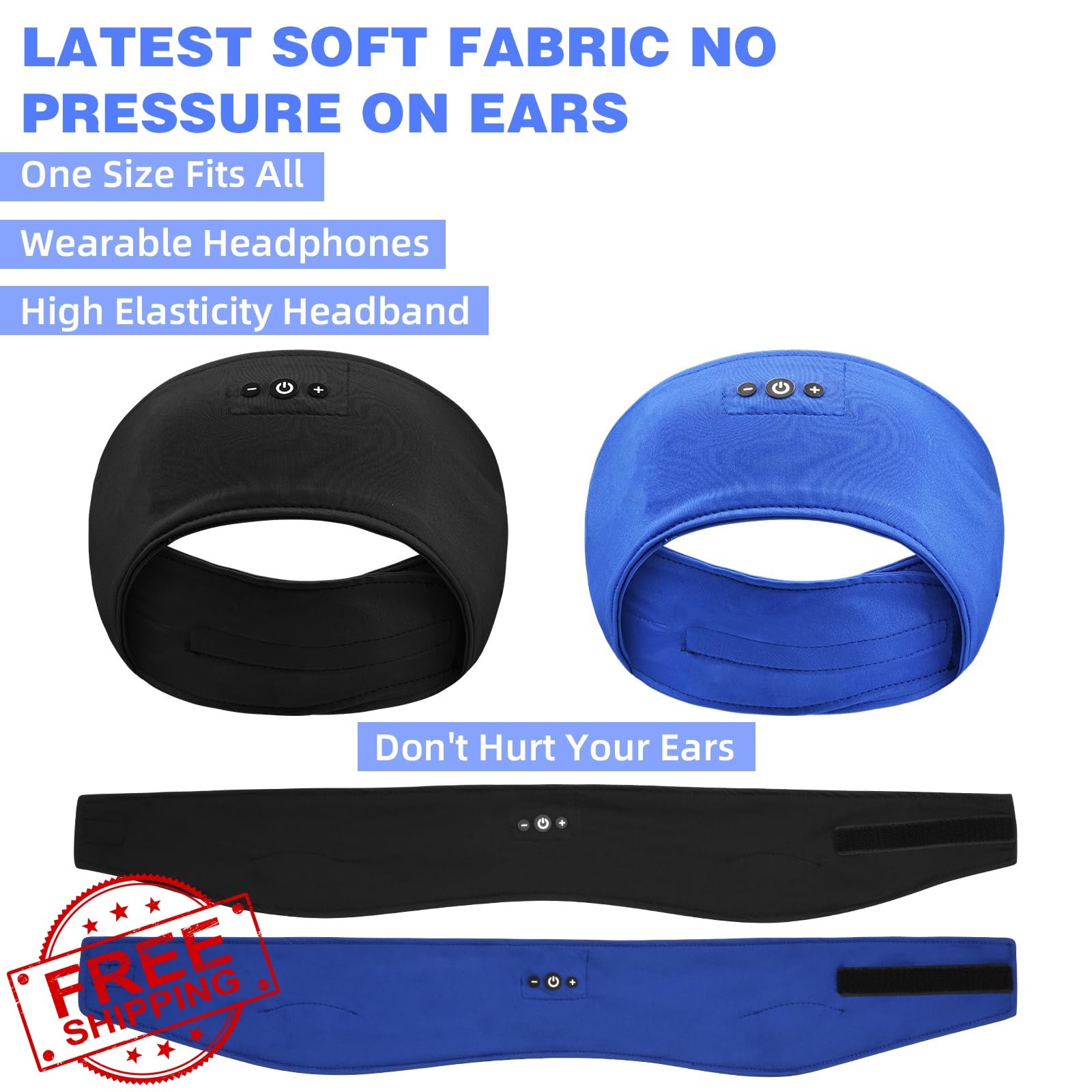 ASIILOVI 2-Pack Sleep Headphones Headband with Adjustable Hook and Loop, Blue…