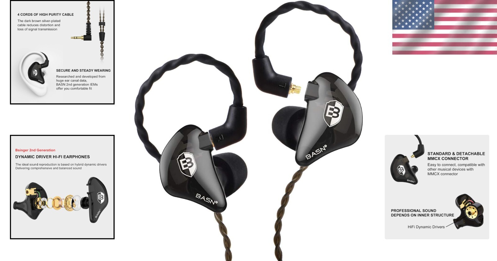 Bsinger In-Ear Monitor Headphones: Pro Sound Isolation with Dual Drivers Black
