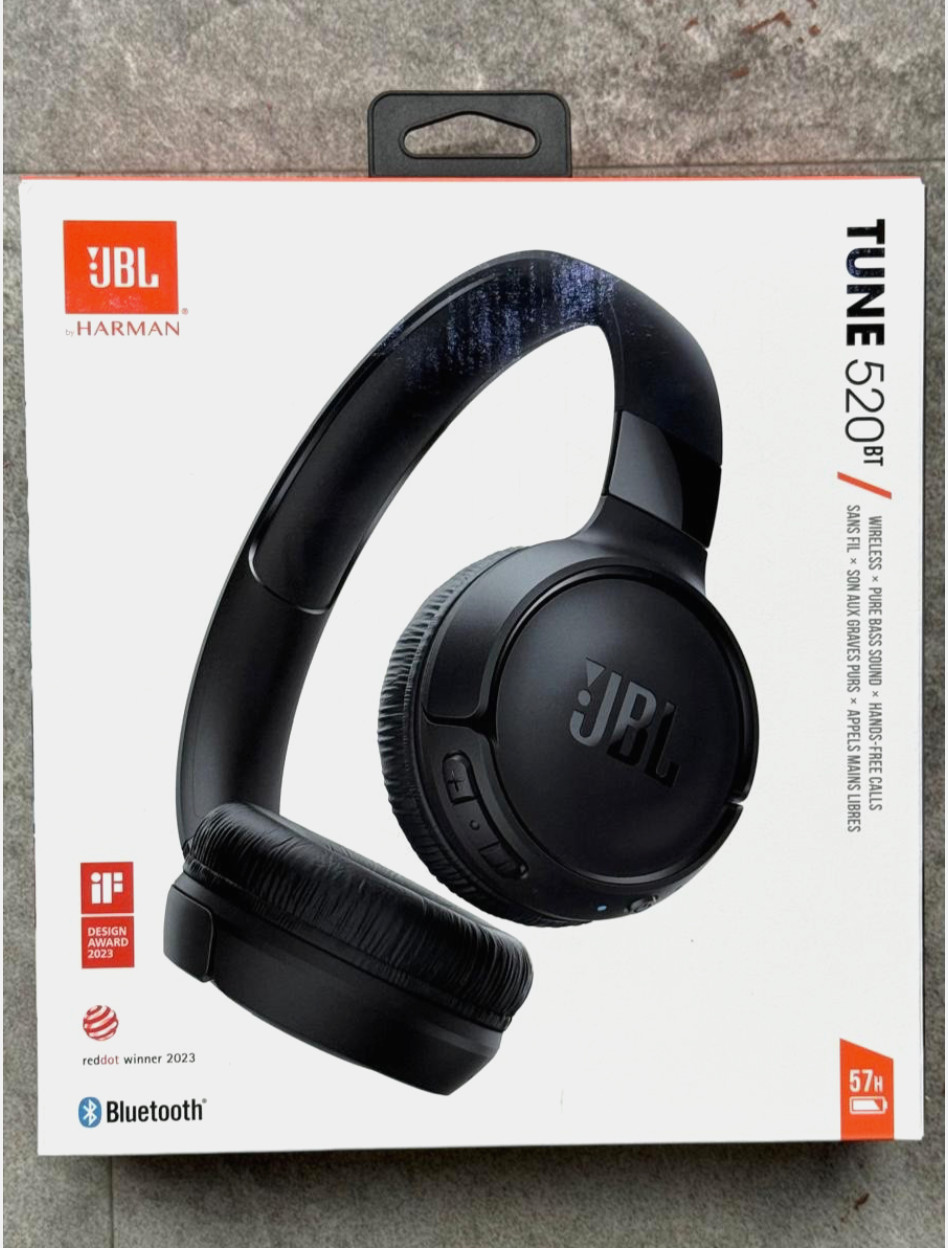 JBL Tune 520BT Wireless Bluetooth Headphones Pure Bass Black NEW Sealed