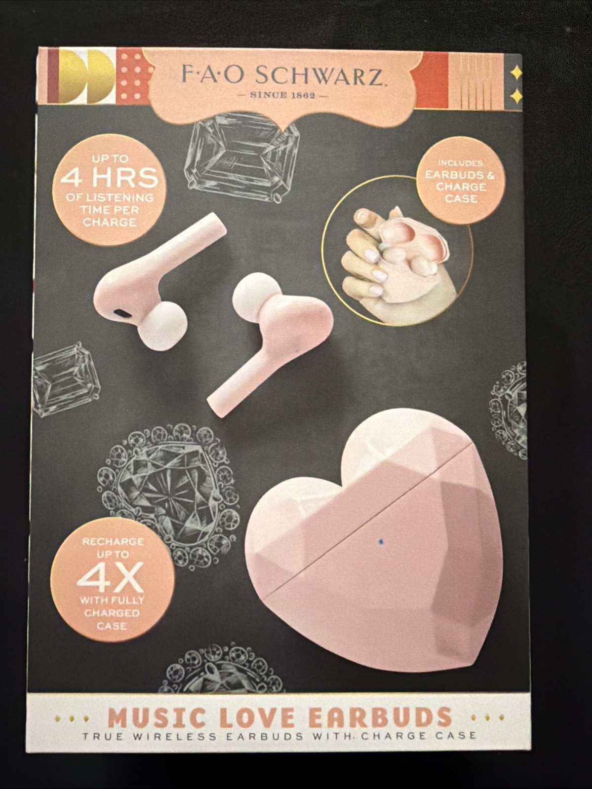 FAO Schwarz Music Love Pink, Wireless Earbuds w/Heart Shaped Charging Case NIB💗