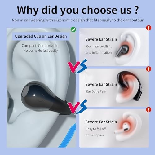 ZIDOXING OPEN EAR CLIP ON HEADPHONES EAR HOOK WIRELESS BONE CONDUCTION – BLACK