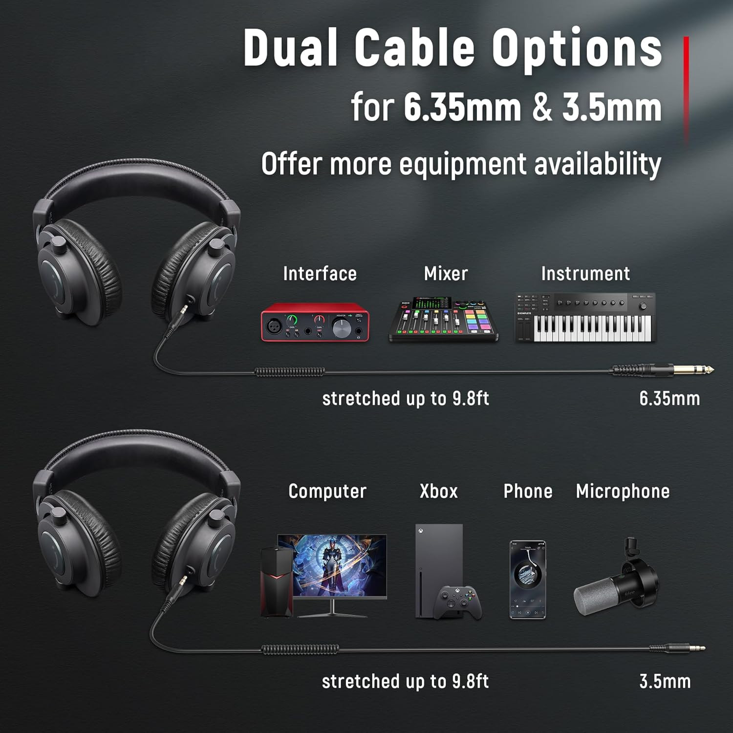 Studio Monitor Headphones for Recording, Wired Headphones with 50mm Driver, Over