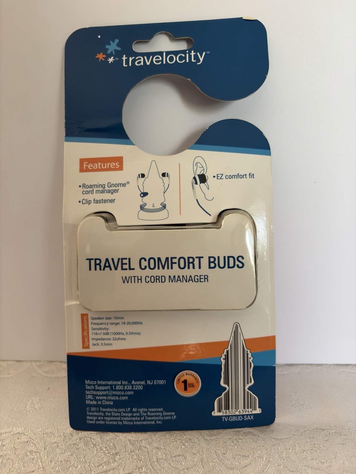 TRAVELOCITY FREE ROAMING GNOME TRAVEL COMFORT EAR BUDS & CORD MANAGER