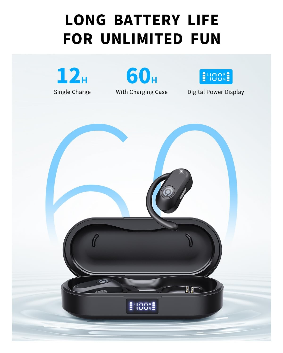 CXK Open Ear Earbuds Bluetooth 5.4 Bone Conduction One Size, Black