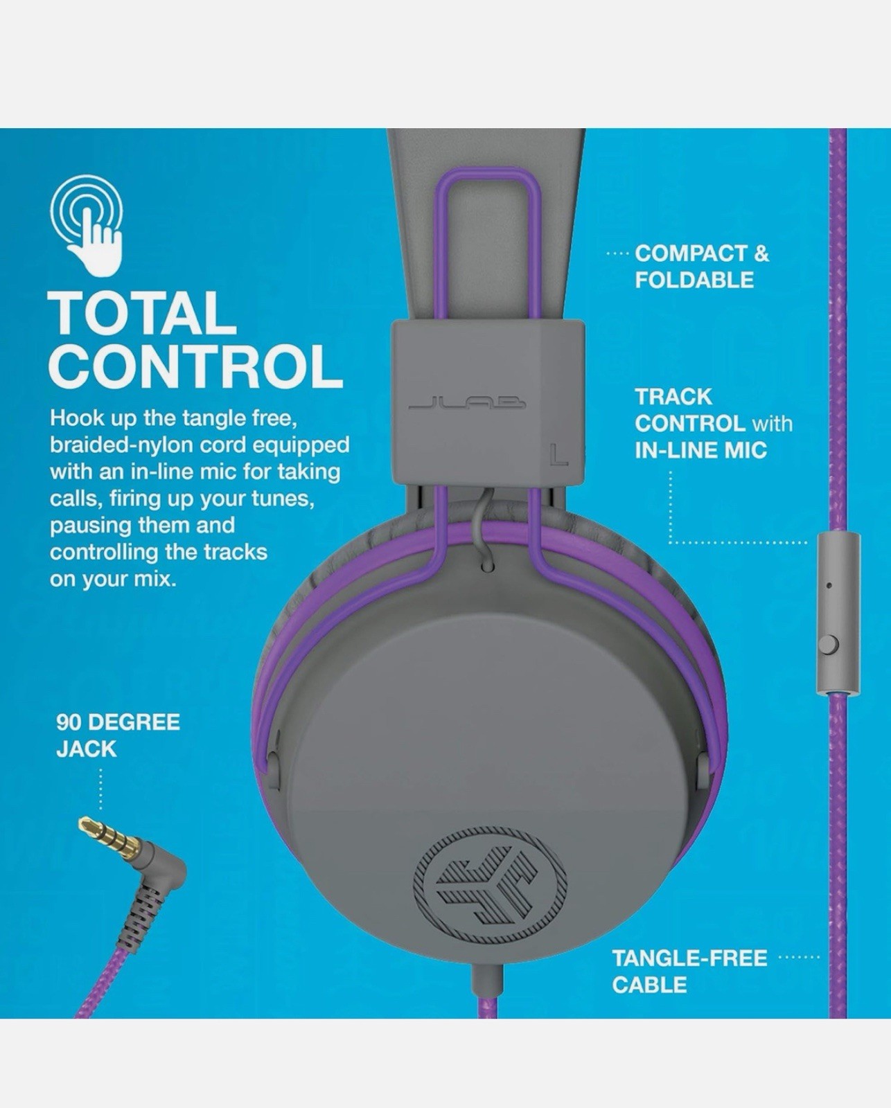 JLab JBuddies Studio On-Ear Kids Wired Headphones, Graphite/Purple