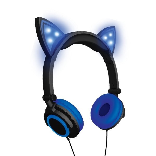 Hype Wired Blue LED Cat Ear Headphones, with mic  Ages 15+ Dynamic Stereo Sound.