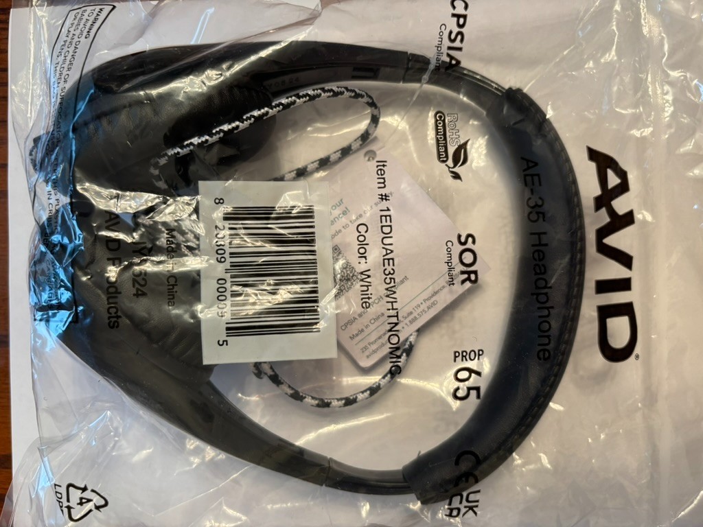Headphones AVID, black and white, new in a sealed plastic bag, AE 35