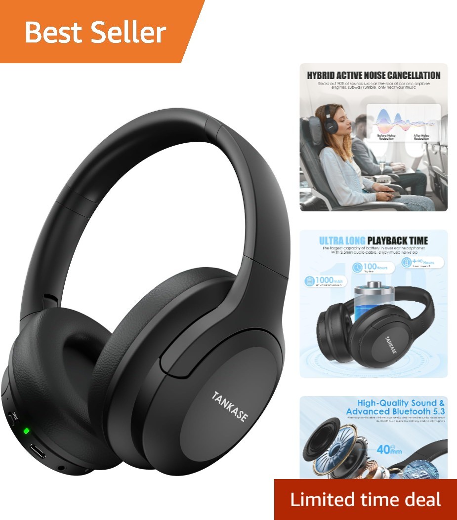 Lightweight Active Noise Cancelling Headphones – Bluetooth 5.3, Foldable Design