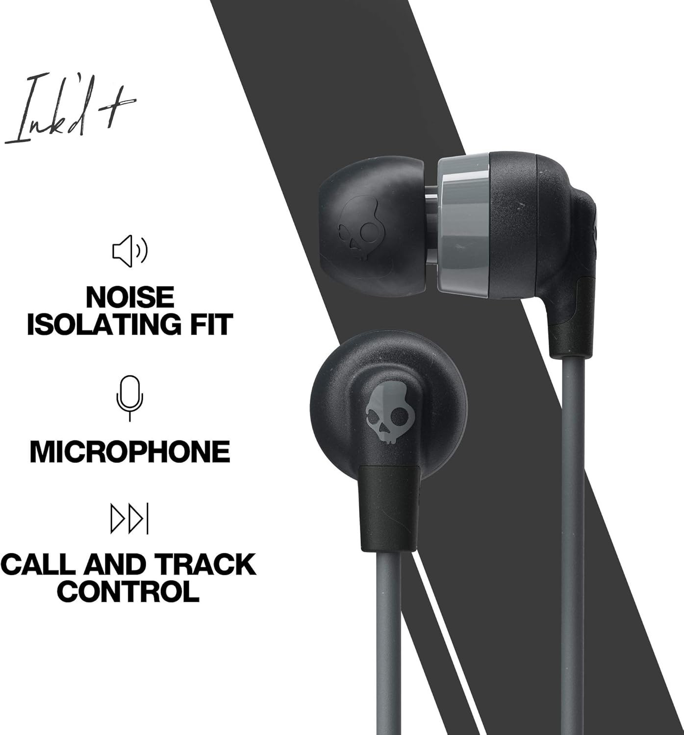 Skullcandy Ink’d+ Plus Wired Earbuds with Mic Android Earphones 3.5mm Black NEW