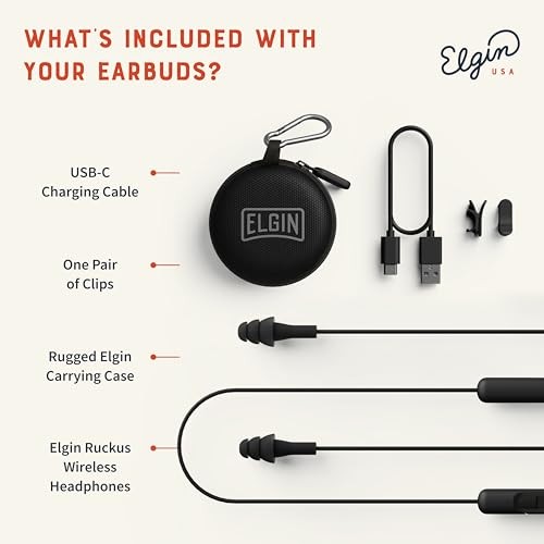 Elgin Ruckus Wireless Bluetooth Earplug Headphones 25dB NRR OSHA Hearing Protect