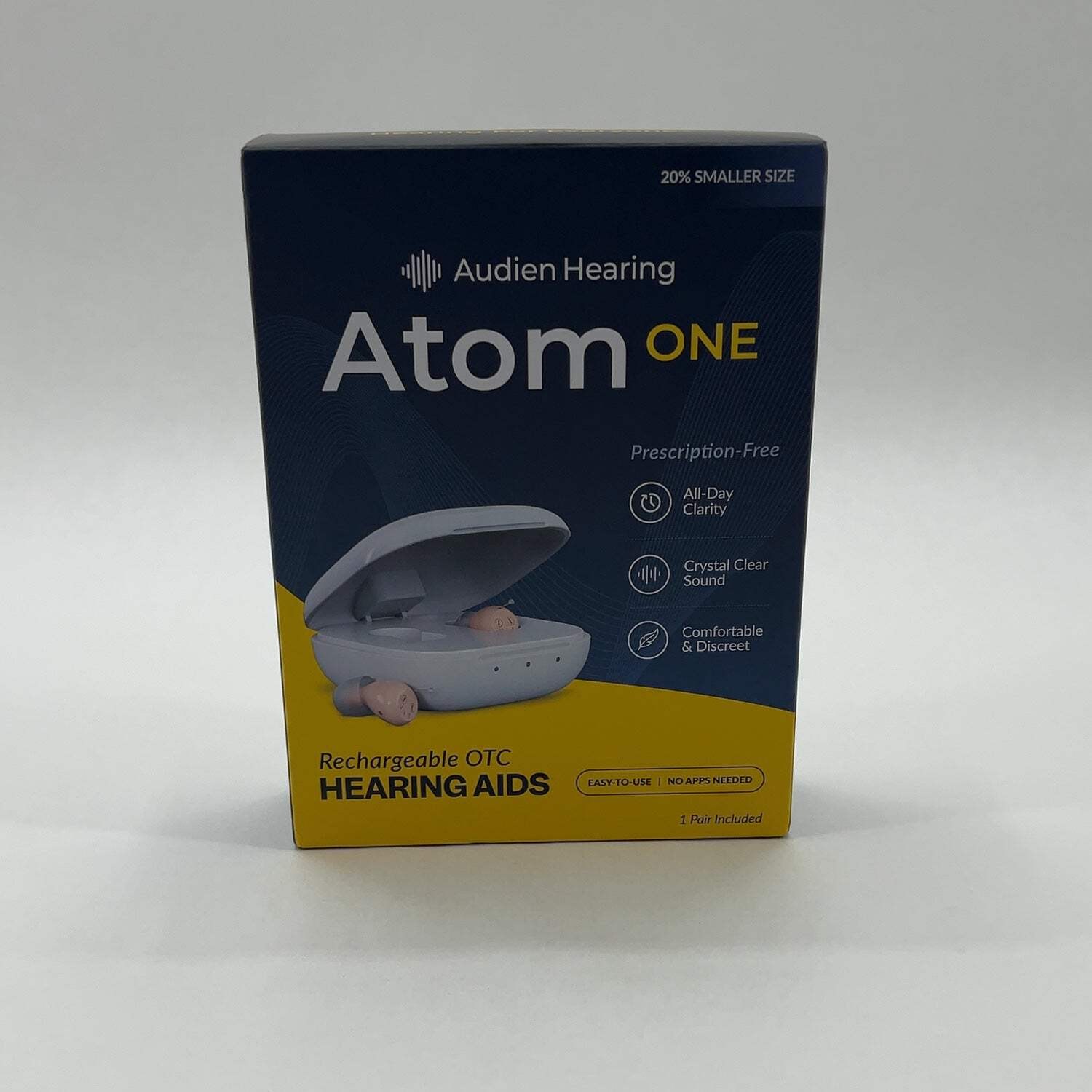 New Audien Hearing Atom One Rechargeable OTC Hearing Aids Gray ATOM ONE
