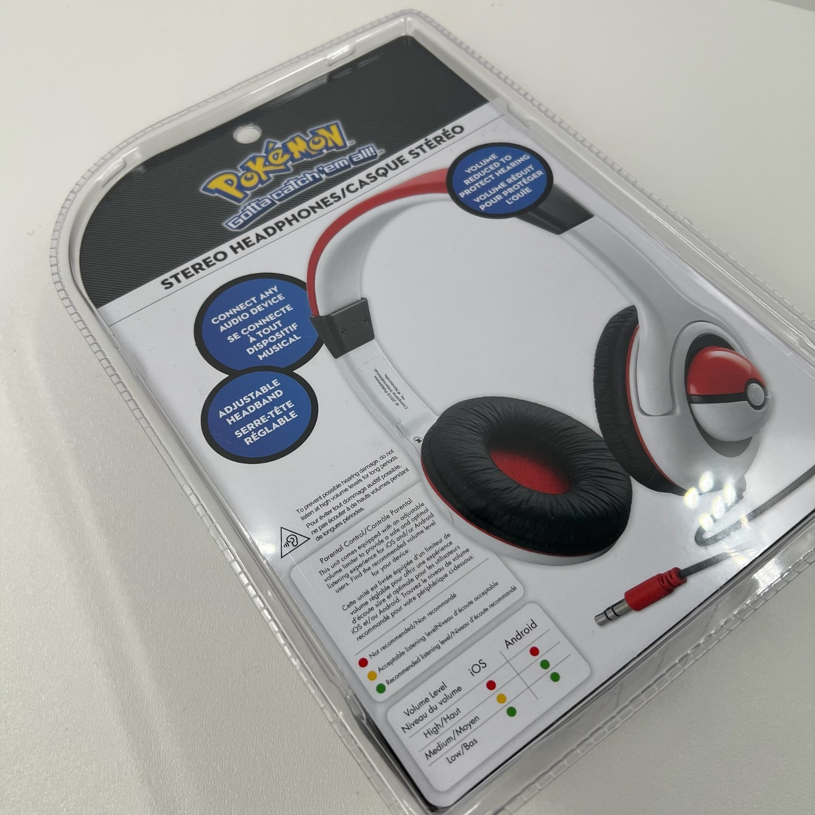 eKids Pokemon Pikachu Wired Over Ear Kids Stereo Headphones Adjustable Red White
