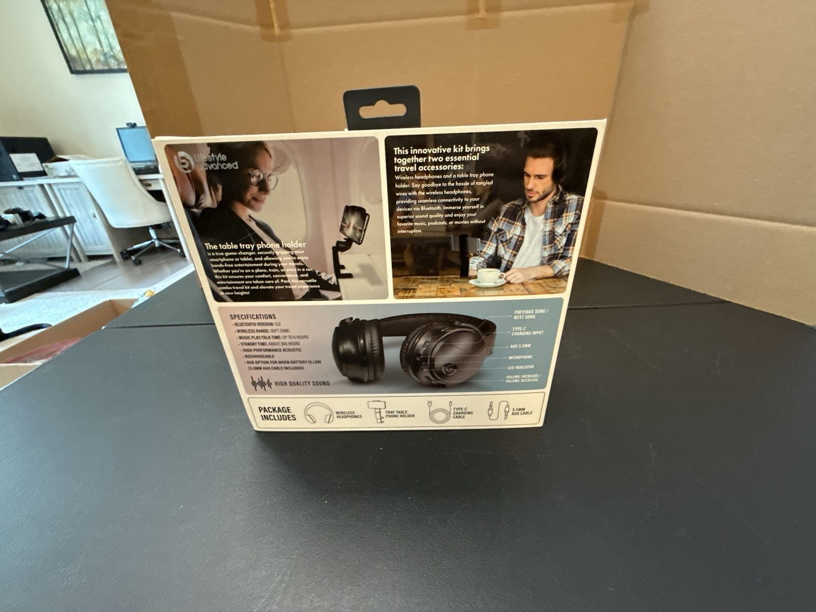 Lifestyle Advanced Travel Combo Wireless Headphones and Tray Table Phone Holder
