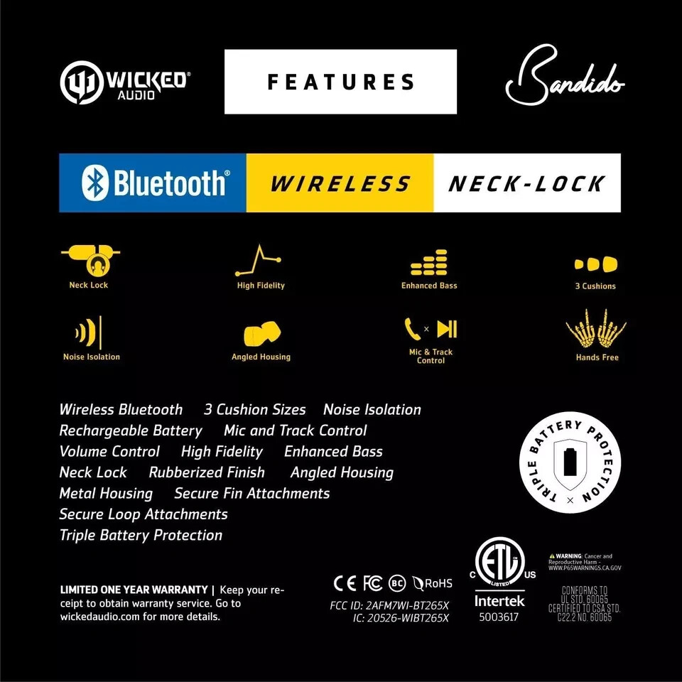 Wicked Audio Bandido Bluetooth Mobile Earbuds, Blue (WI-BT2651)