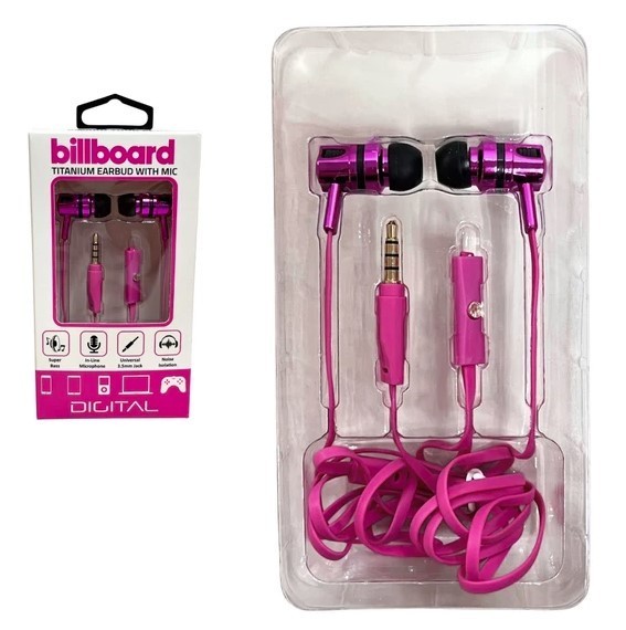 Billboard Titanium Wired Earbuds with Mic in Assorted Colors – New