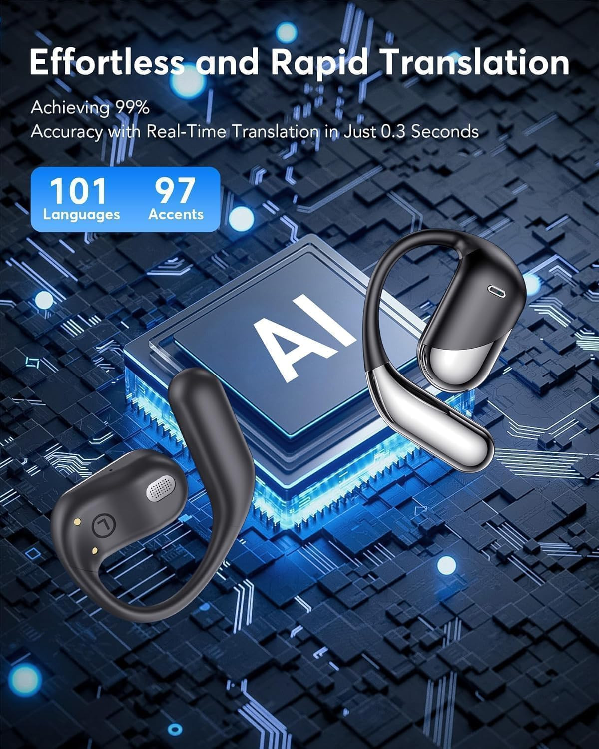 AI Translation Earbuds Real Time – H9 Instant Bluetooth 6.1 Translator: 198 Lang