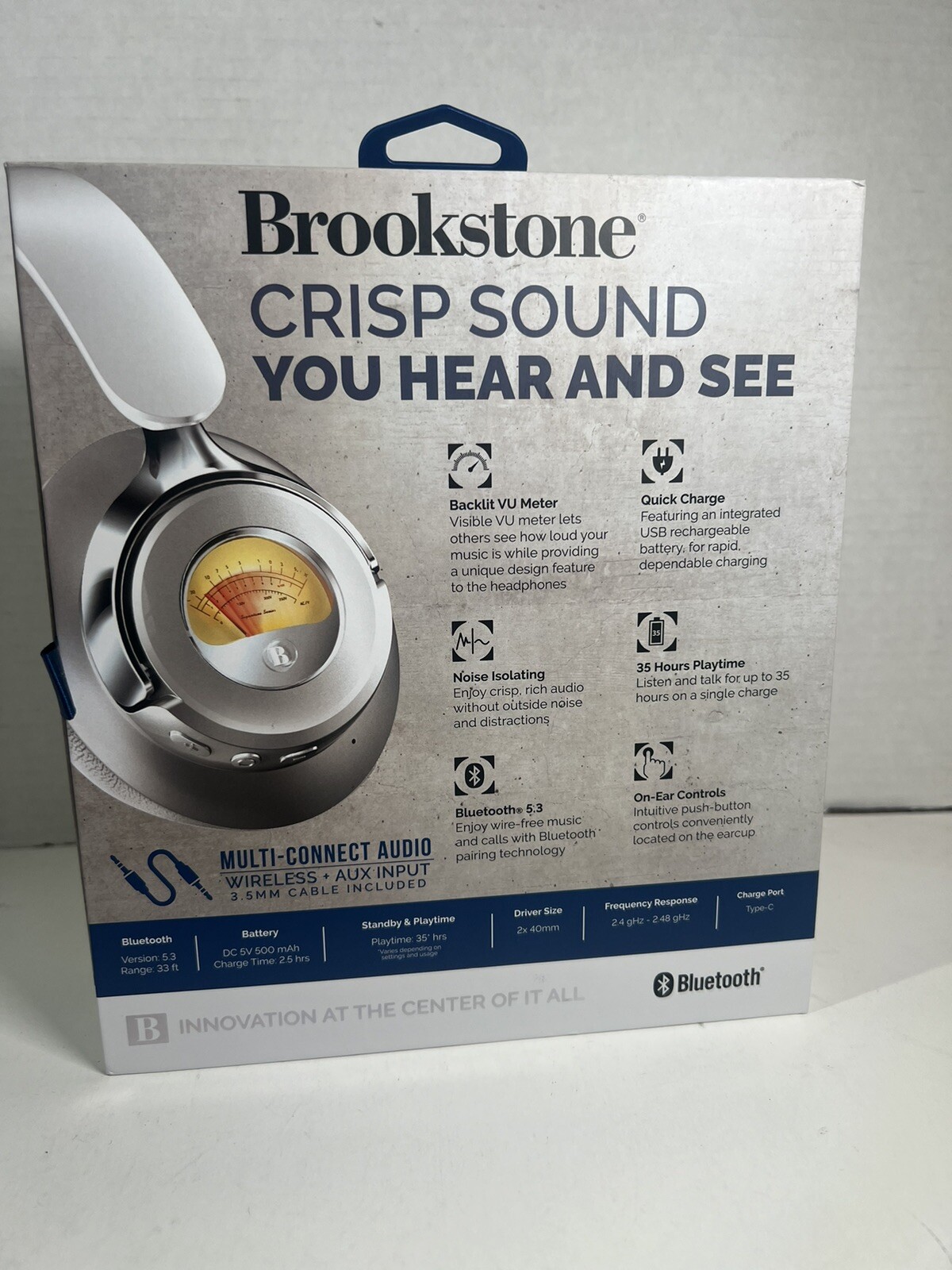 Brookstone Acoustic Pro Wireless Volt Metered Bluetooth 35 Hours 5.3 Headphones
