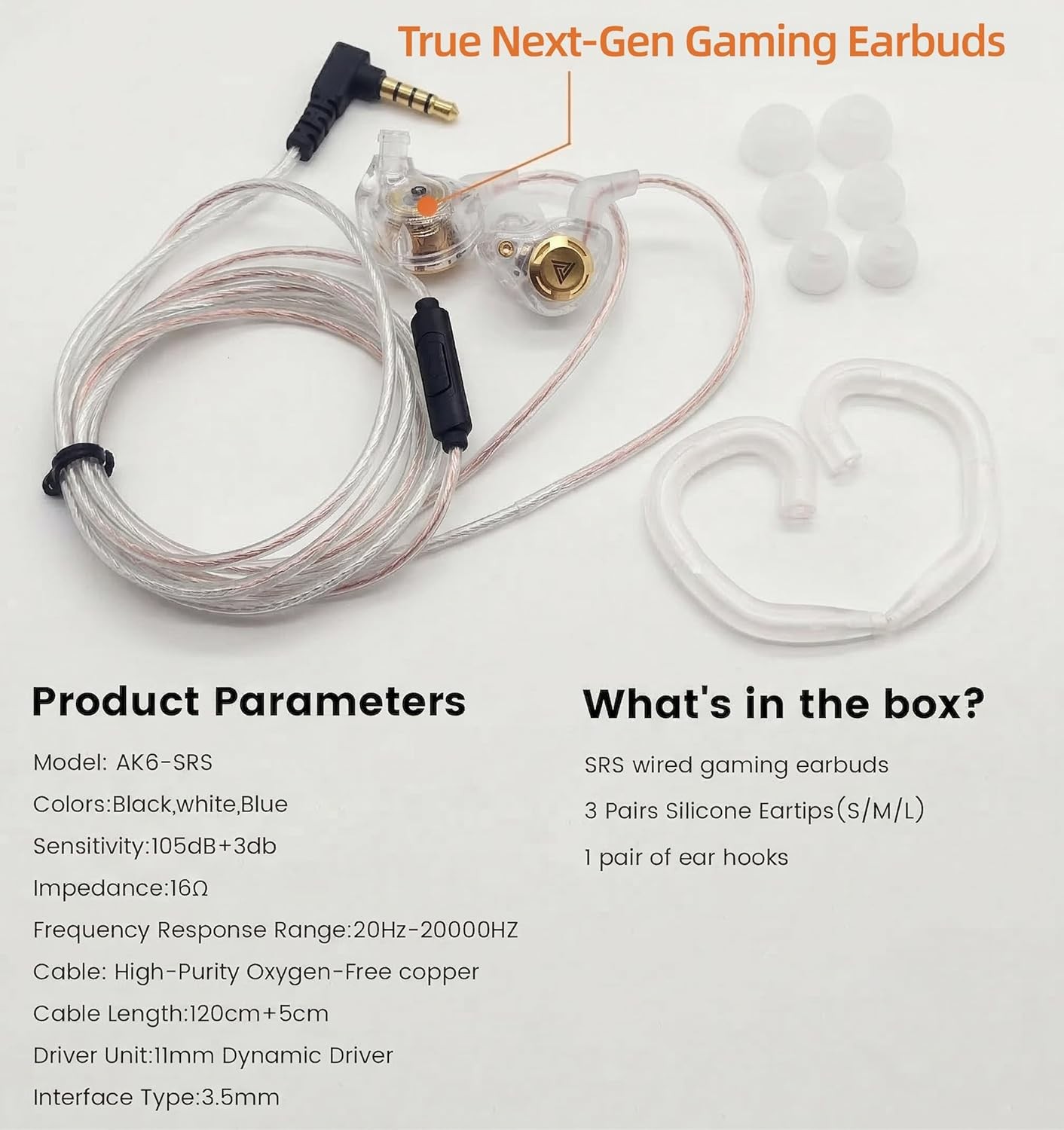 Gaming Earbuds with MIC, in Ear Headphones Music Video Calling (Transparent)
