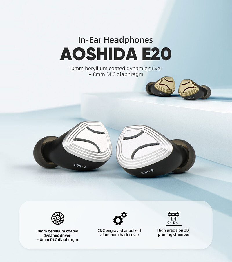 Aoshida E20 Earphone 10mm Beryllium Coated Dynamic Driver In-Ear HiFi Headphones