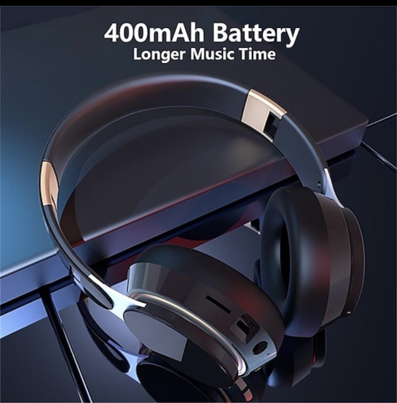 Deep black Stereo Wireless Bluetooth Headphones with Mic 20H Playtime