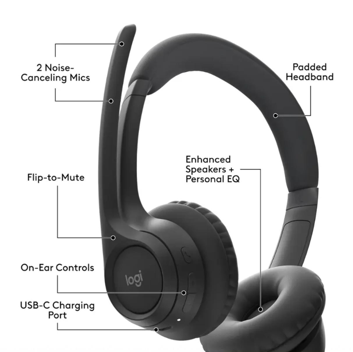 Logitech Zone 300 Wireless Bluetooth Noise-Canceling Headset Black