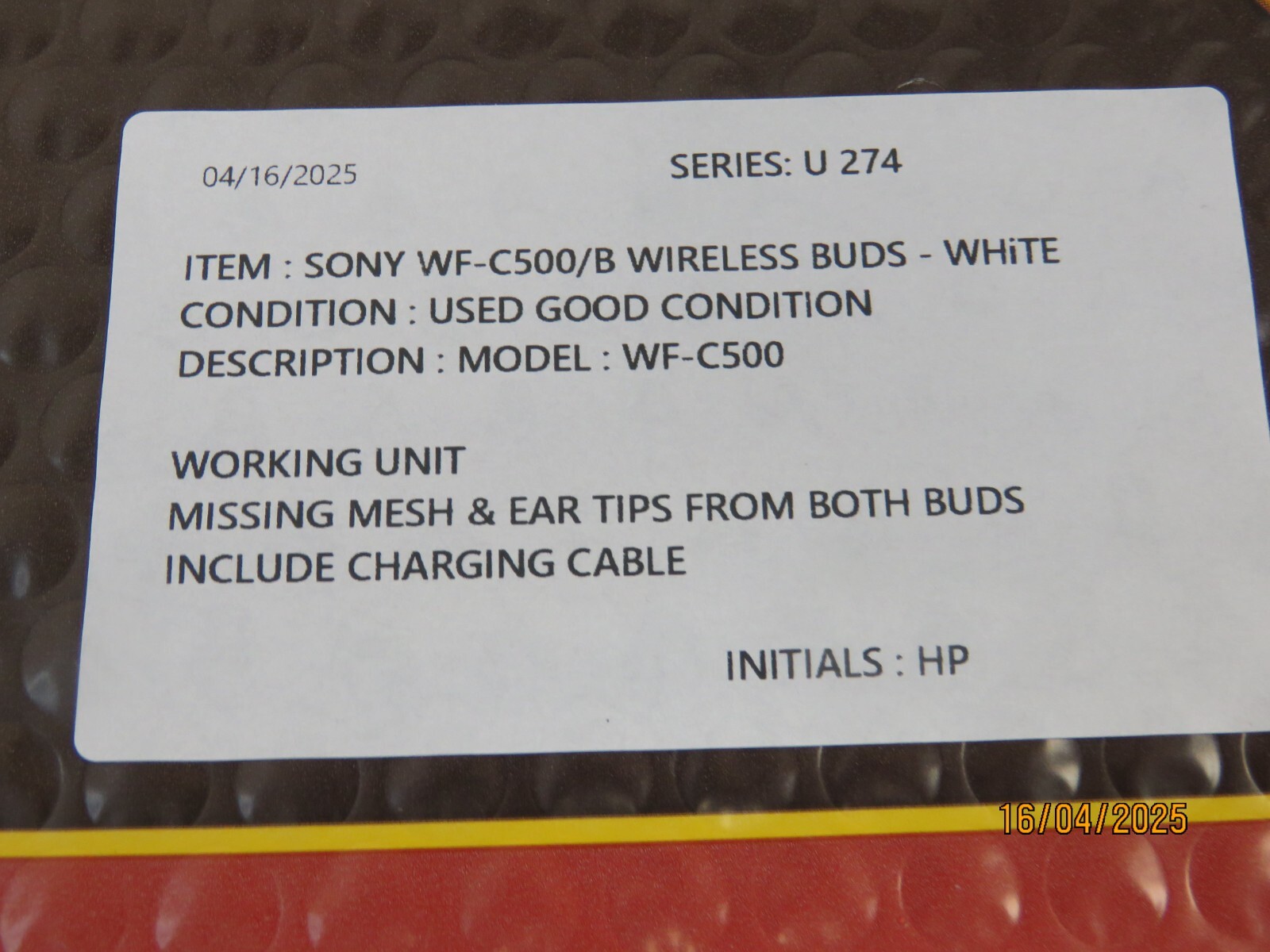 Sony WF-C500 Truly Wireless In-Ear Bluetooth Headphones – White [U274]