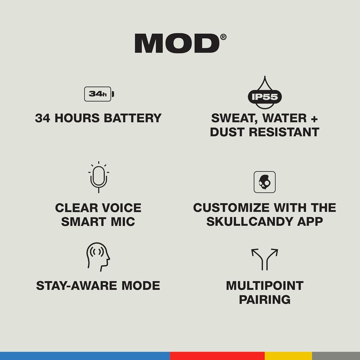 Skullcandy Mod Wireless Earbuds, Bluetooth Headphones, Up to 32 Hours Battery,