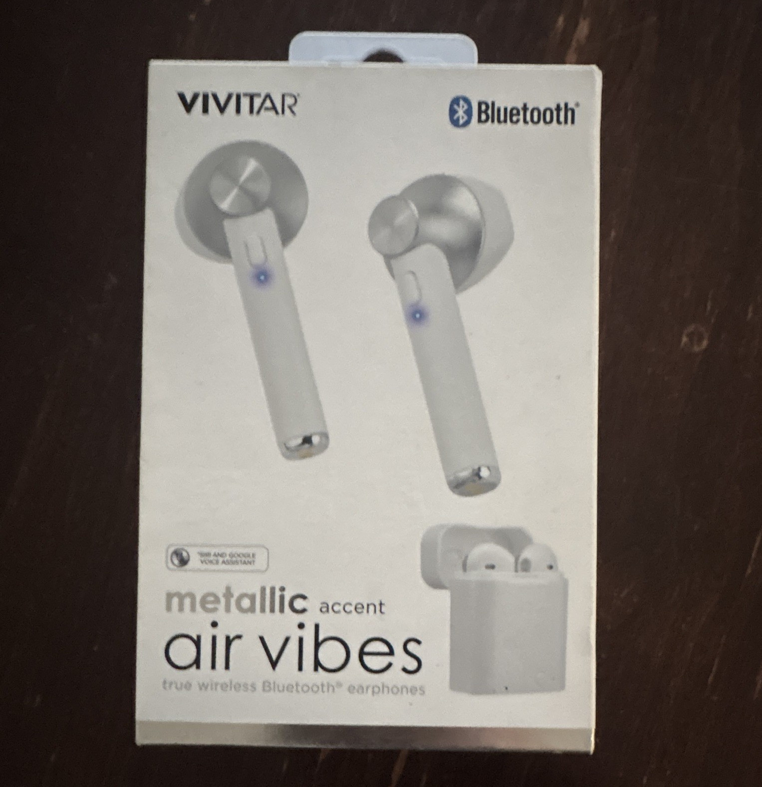 Vivitar Air Vibes True Wireless Bluetooth In-Ear Earbuds w/ Mic, White/Silver