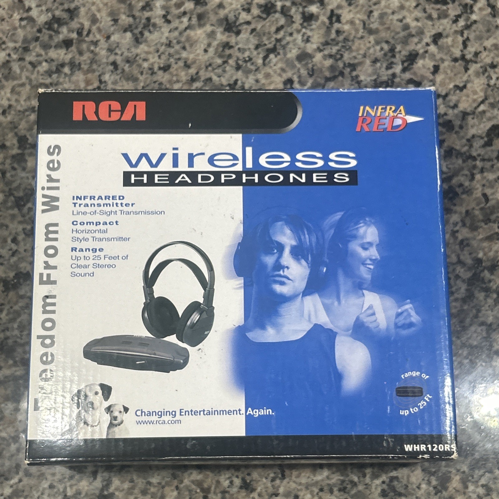 RCA Wireless Infra Red Headphones Flat Transmitter Black Box Used Good