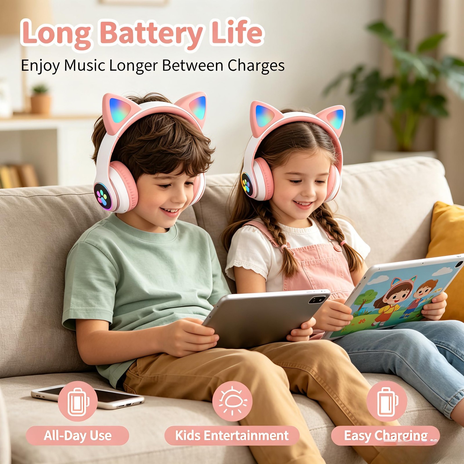 Cat Ear Bluetooth Headphones for Kids & Adults, Wireless Foldable & Wired Mul…