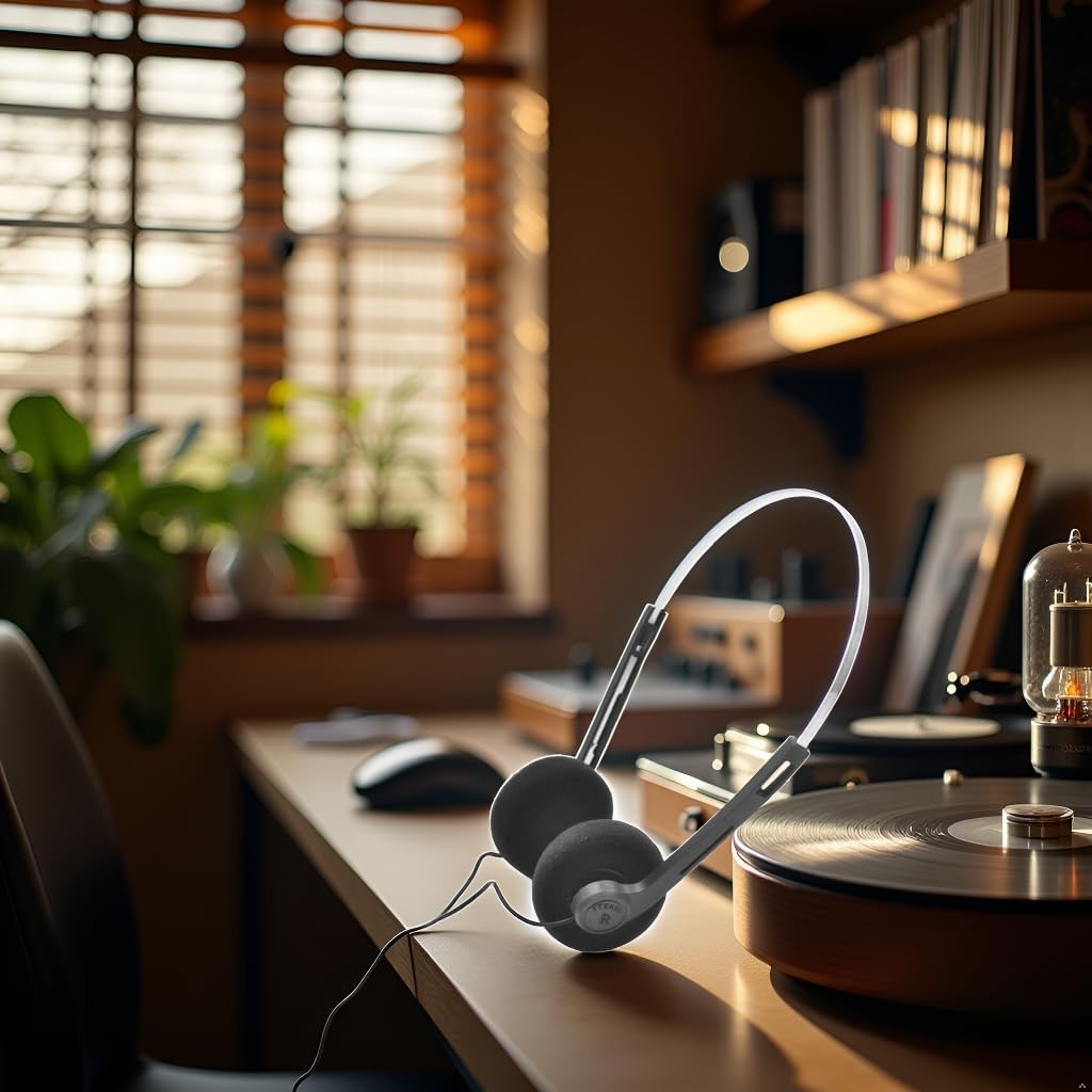 Vintage Black Over-Ear Headphones – Lightweight Design with Rich Stereo Sound