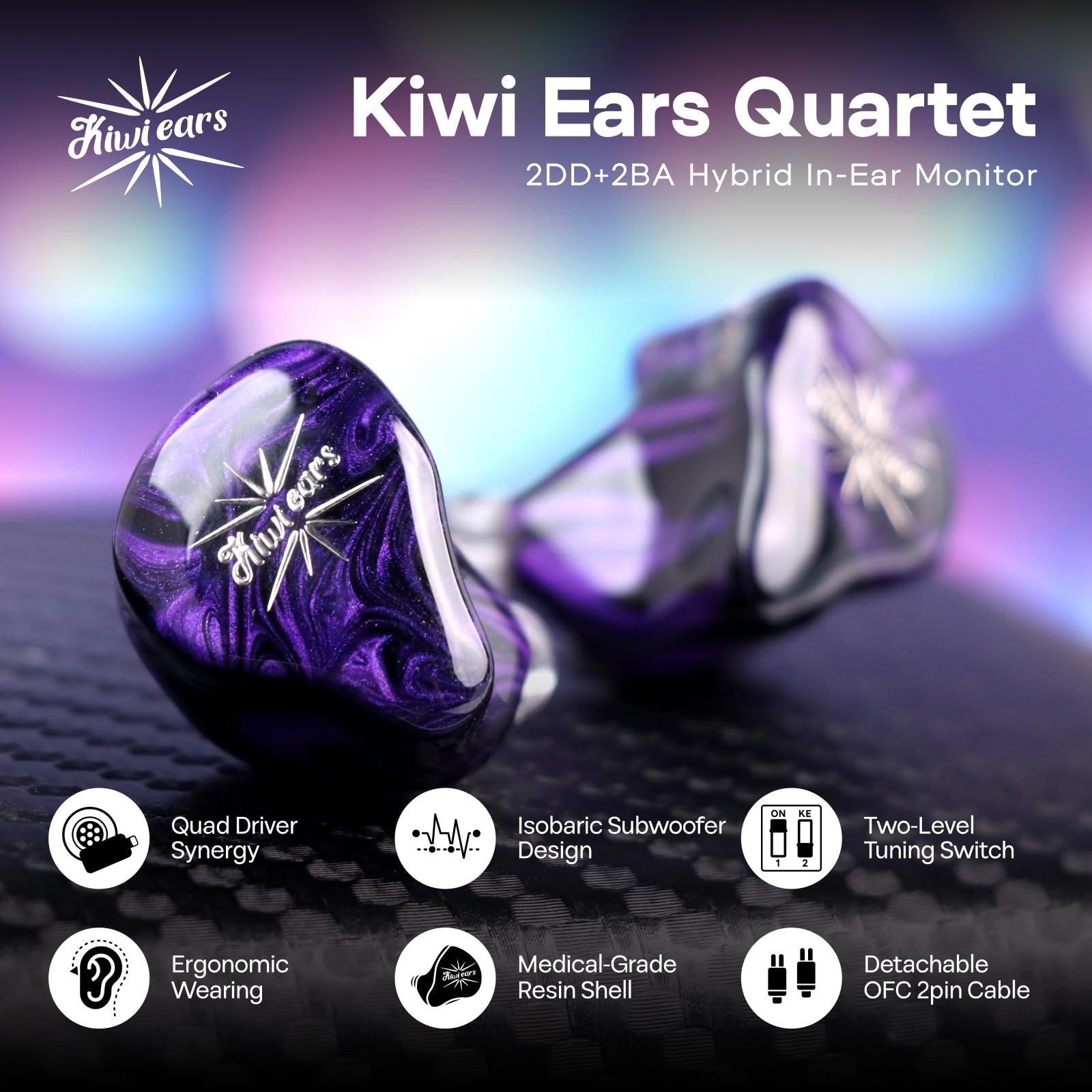 HiFi Hybrid In-Ear Monitors 2DD+2BA, Detachable Silver-Plated Cable, Audiophile